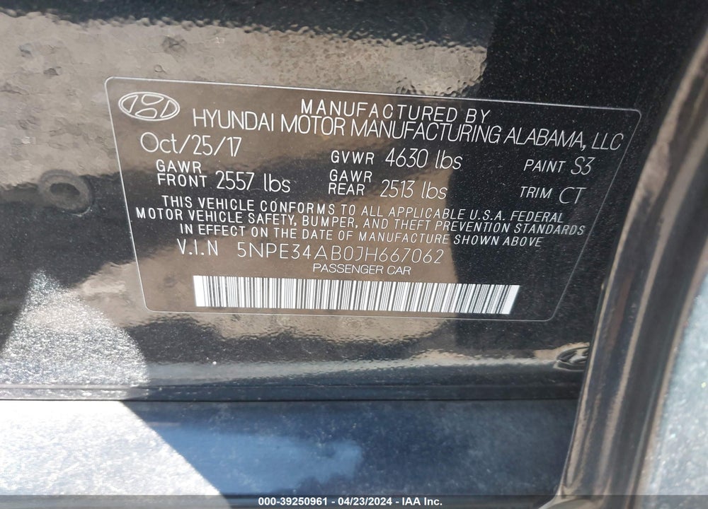 2018 HYUNDAI SONATA LIMITED 2.0T VIN: 5NPE34AB0JH667062