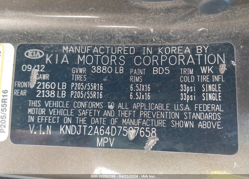 2013 KIA SOUL VIN: KNDJT2A64D7527658