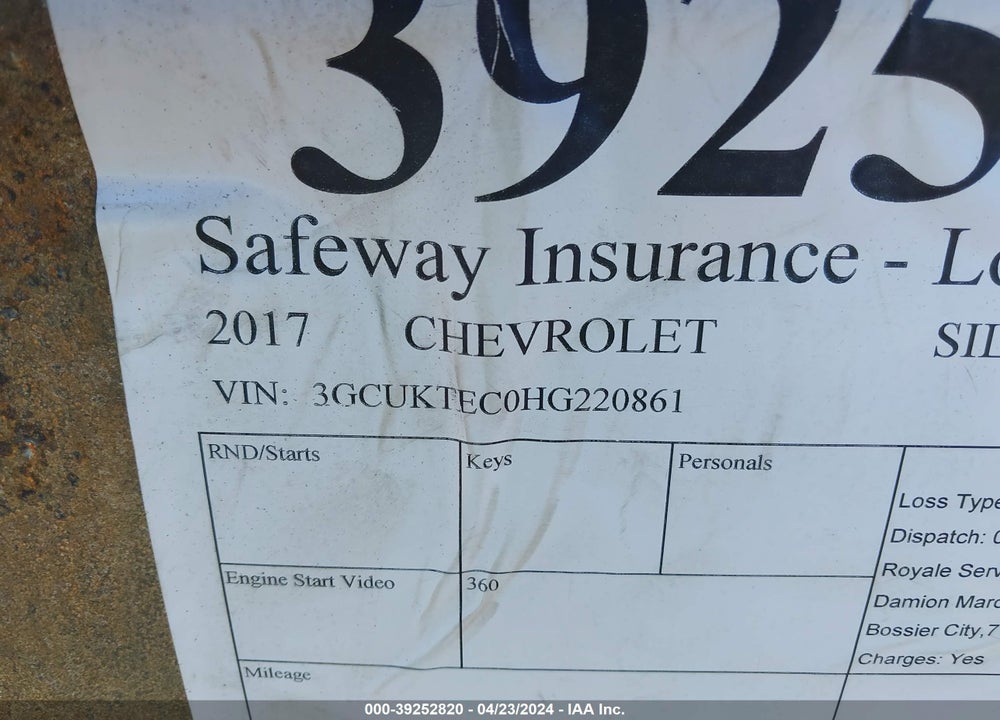2017 CHEVROLET SILVERADO 1500 VIN: 3GCUKTEC0HG220861