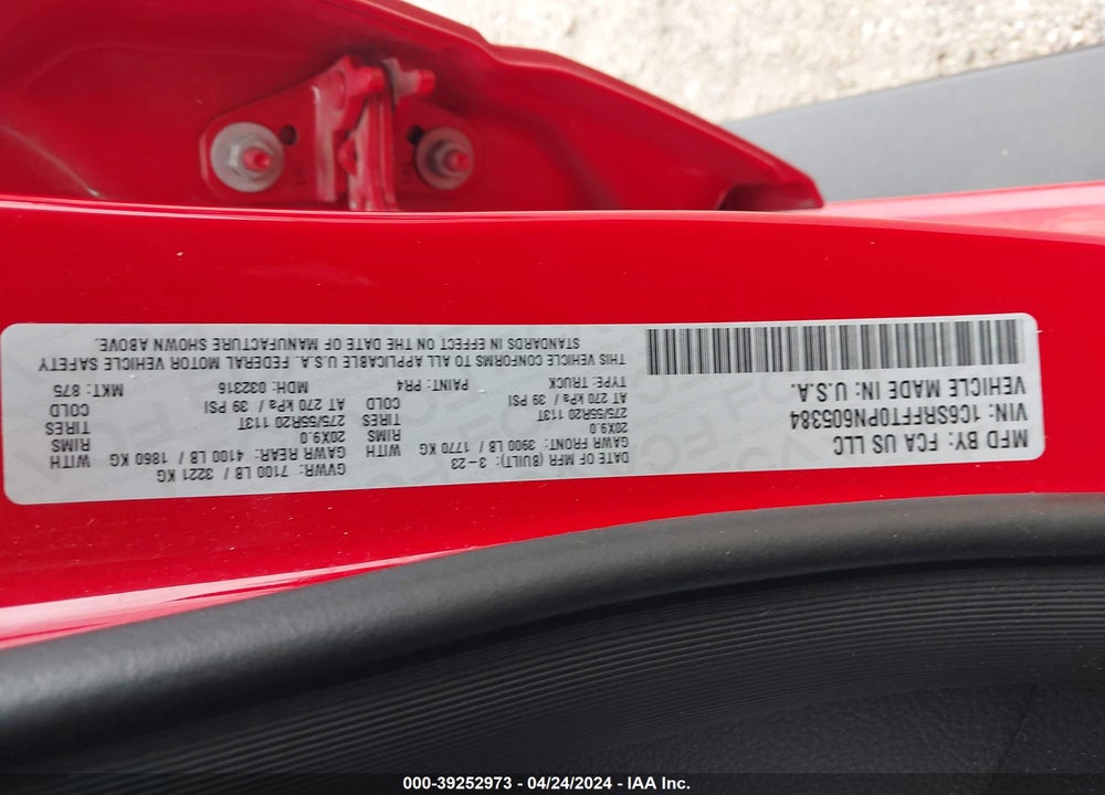 2023 RAM 1500 VIN: 1C6SRFFT0PN605384