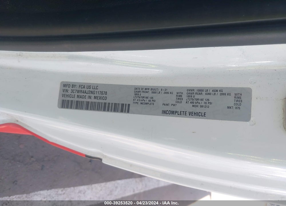 2022 RAM 2500 VIN: 3C7WR4AJ2NG117678
