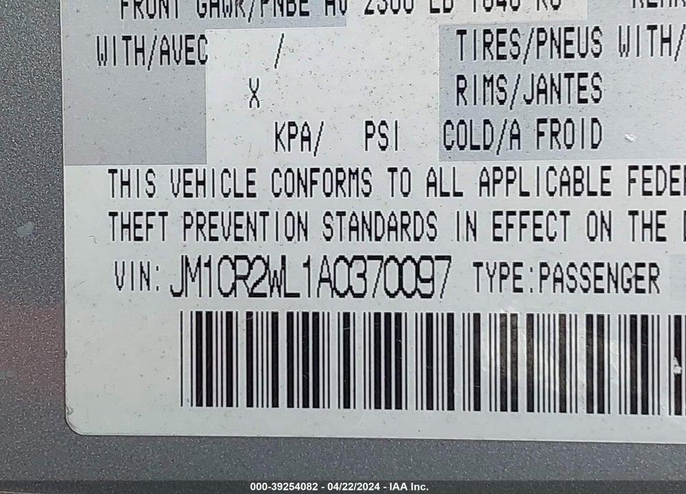 2010 MAZDA MAZDA5 VIN: JM1CR2WL1A0370097