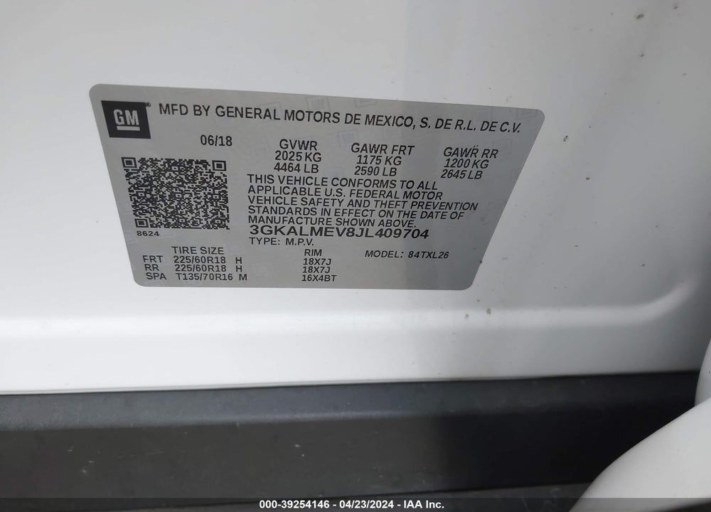2018 GMC TERRAIN SLE VIN: 3GKALMEV8JL409704