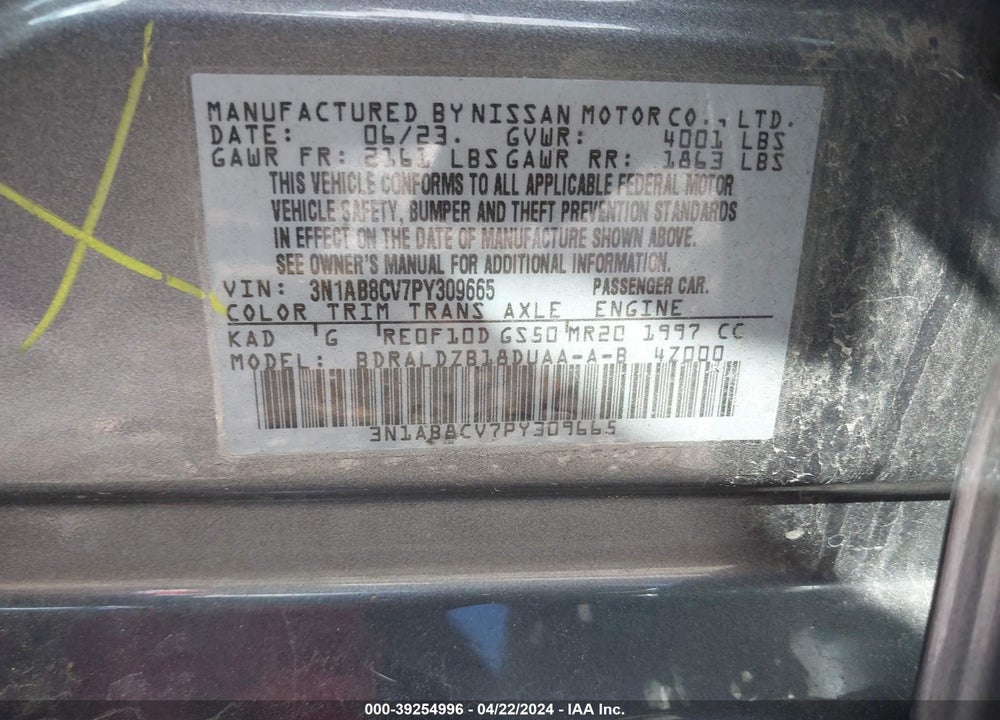 2023 NISSAN SENTRA SV XTRONIC CVT VIN: 3N1AB8CV7PY309665