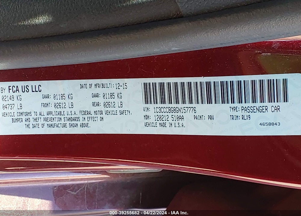 2016 CHRYSLER 200 S VIN: 1C3CCCBG8GN157776
