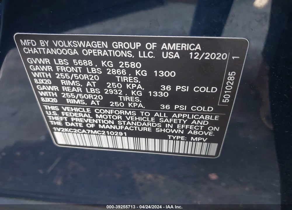 2021 VOLKSWAGEN ATLAS CROSS SPORT 2.0T SE W/TECHNOLOGY VIN: 1V2KC2CA7MC210291