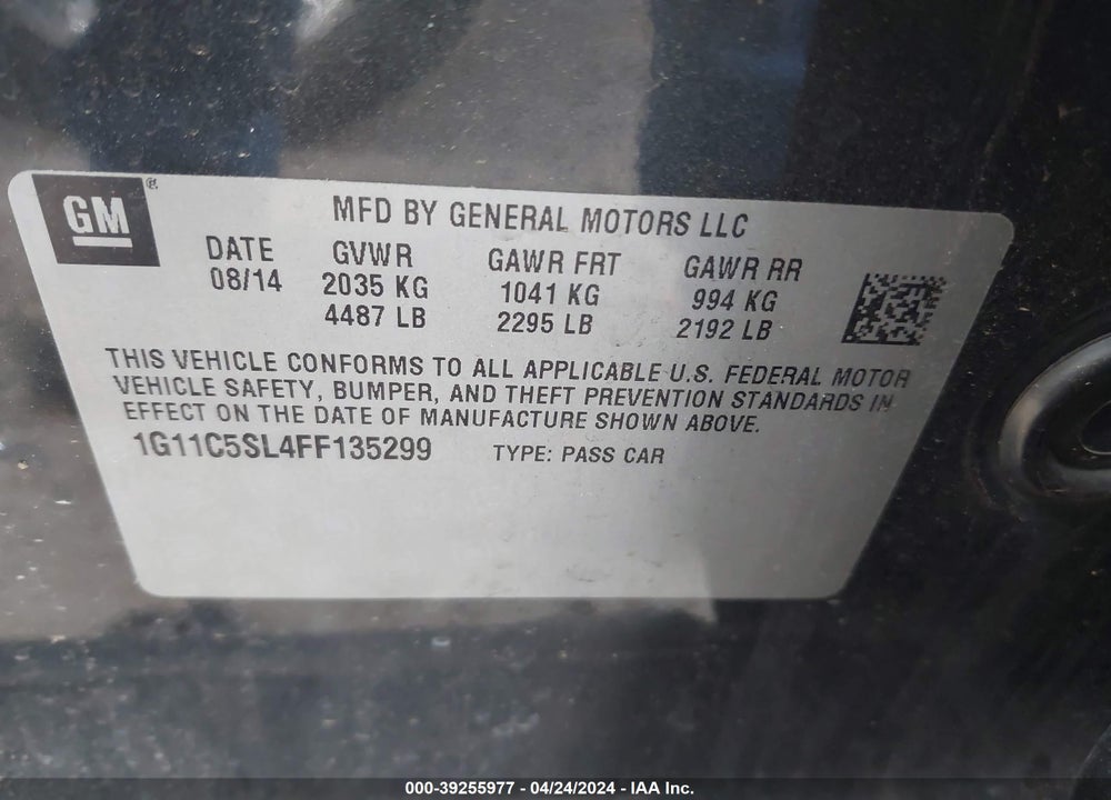 2015 CHEVROLET MALIBU 1LT VIN: 1G11C5SL4FF135299