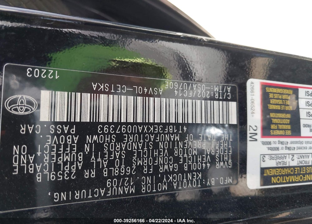 2010 TOYOTA CAMRY SE VIN: 4T1BF3EKXAU097393