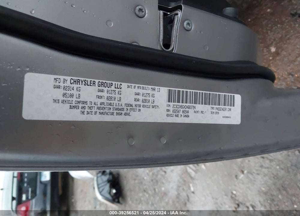 2013 DODGE CHARGER SE VIN: 2C3CDXBGXDH683724