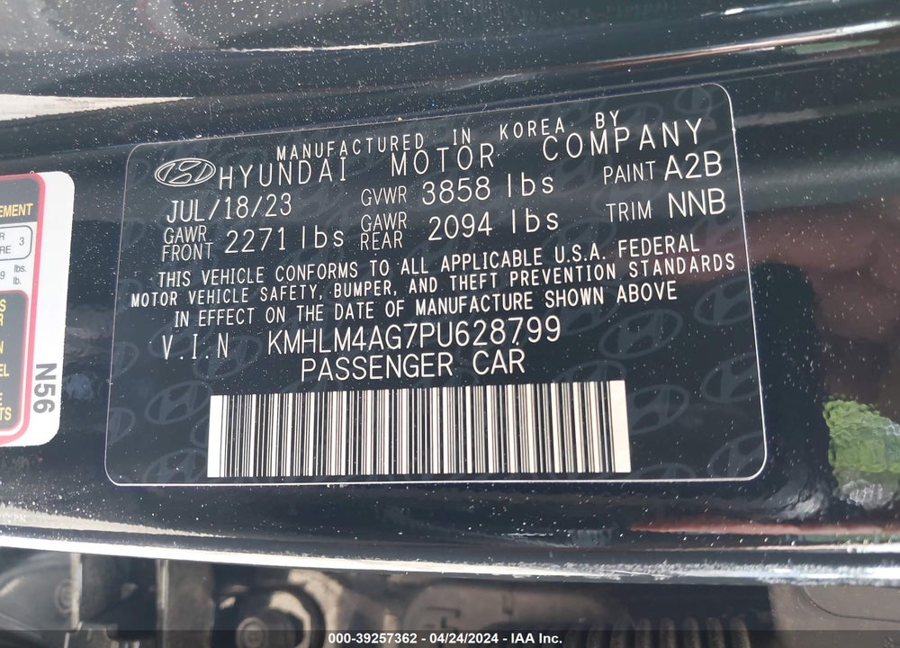 2023 HYUNDAI ELANTRA SEL VIN: KMHLM4AG7PU628799