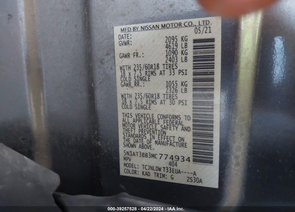 2021 NISSAN ROGUE SV INTELLIGENT AWD VIN: 5N1AT3BB3MC774934
