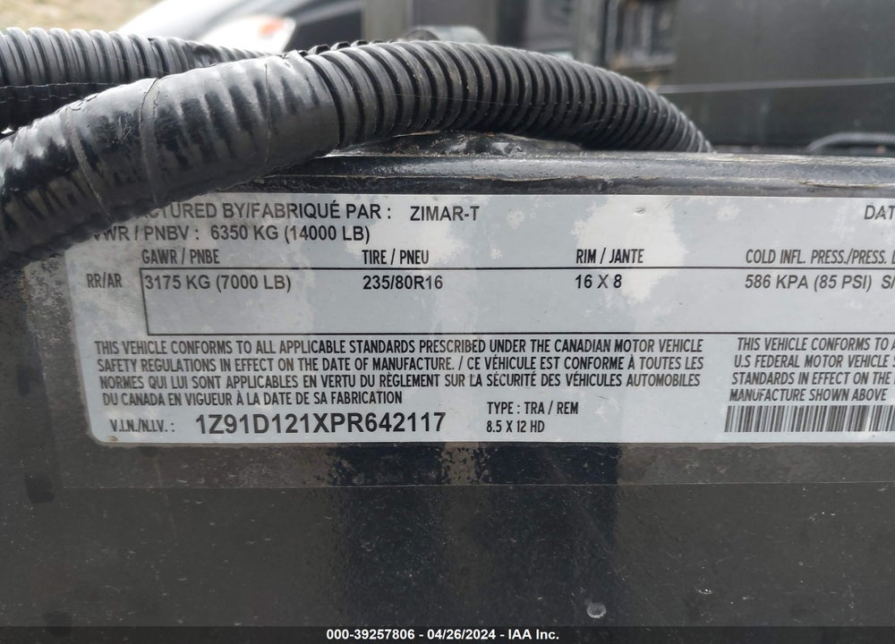 2023 UTILITY ZIMAR-T VIN: 1Z91D121XPR642117