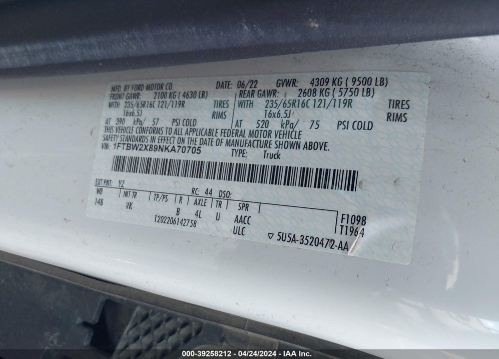 2022 FORD TRANSIT-350 VIN: 1FTBW2X89NKA70705