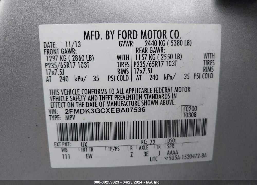 2014 FORD EDGE SE VIN: 2FMDK3GCXEBA07536