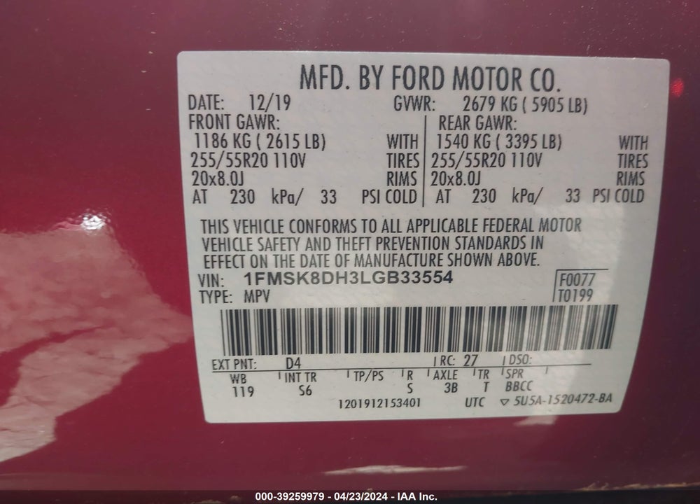 2020 FORD EXPLORER XLT VIN: 1FMSK8DH3LGB33554