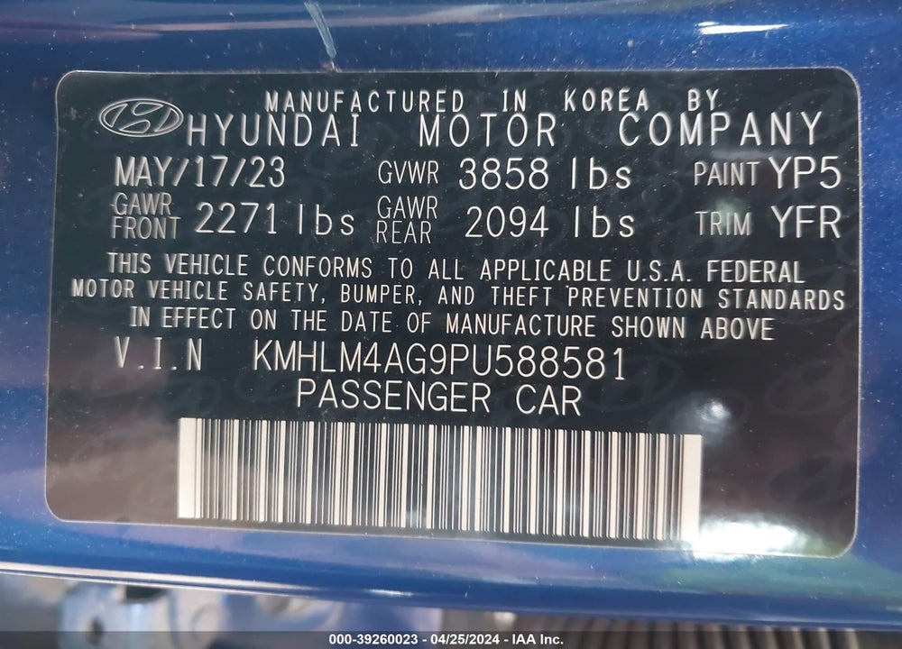 2023 HYUNDAI ELANTRA SEL VIN: KMHLM4AG9PU588581