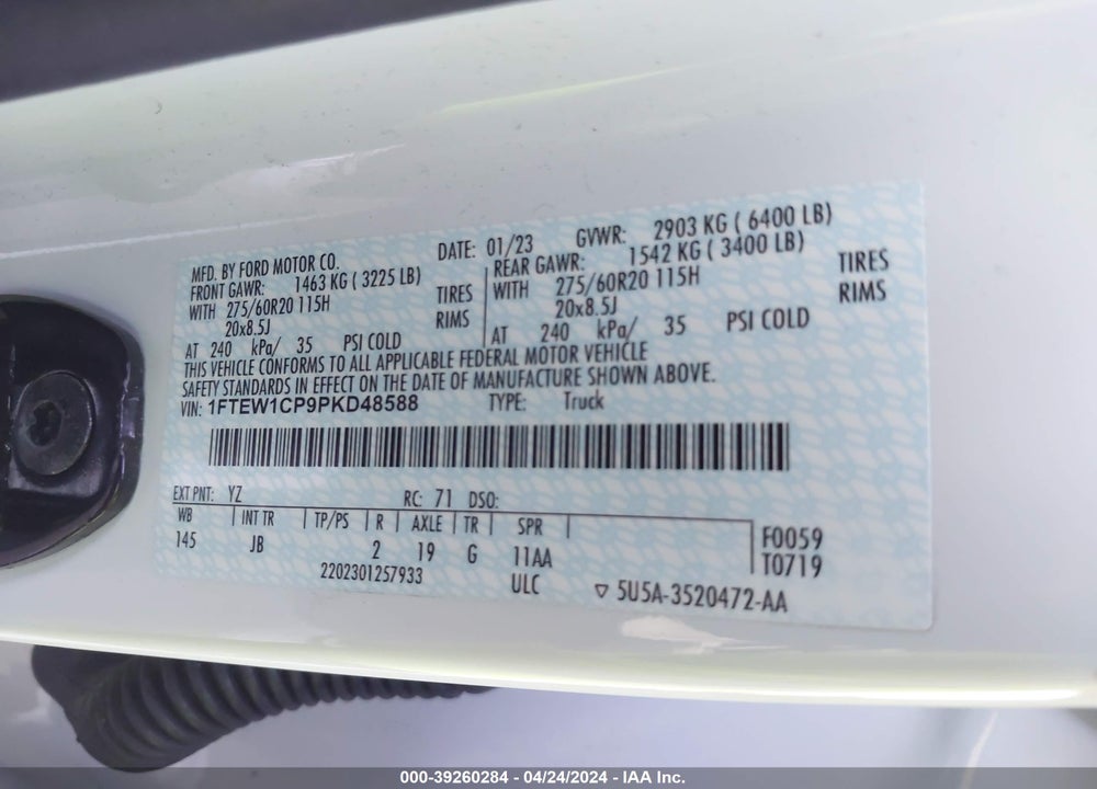 2023 FORD F-150 XL VIN: 1FTEW1CP9PKD48588