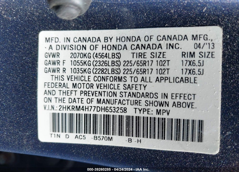 2013 HONDA CR-V EX-L VIN: 2HKRM4H77DH653258