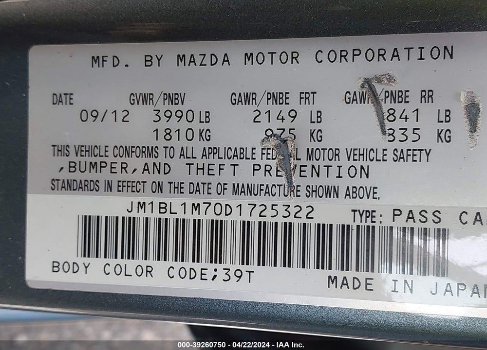 2013 MAZDA 3 I GRAND TOURING VIN: JM1BL1M70D1725322