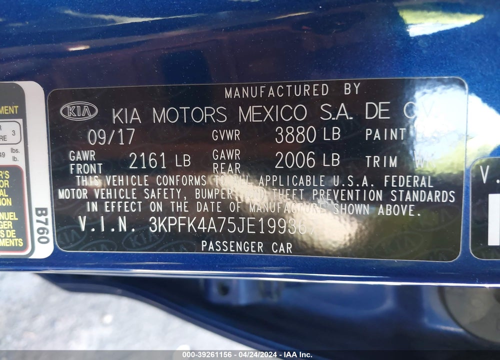 2018 KIA FORTE LX VIN: 3KPFK4A75JE199367