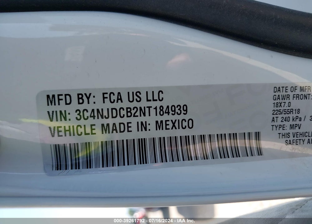 2022 JEEP COMPASS LIMITED 4X4 VIN: 3C4NJDCB2NT184939