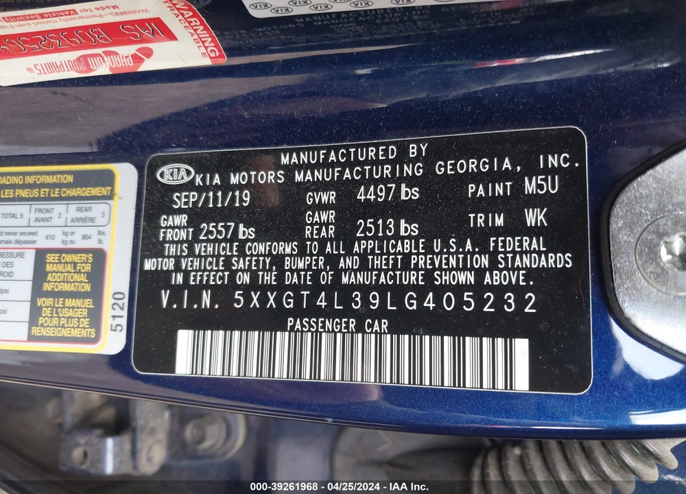 2020 KIA OPTIMA LX VIN: 5XXGT4L39LG405232