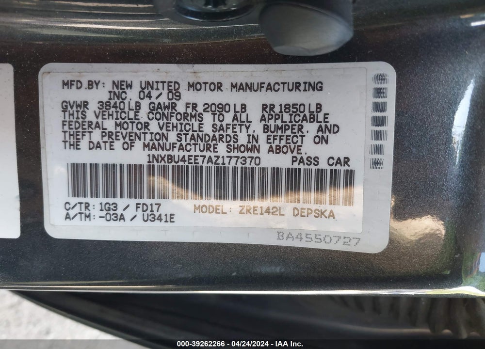 2010 TOYOTA COROLLA S VIN: 1NXBU4EE7AZ177370