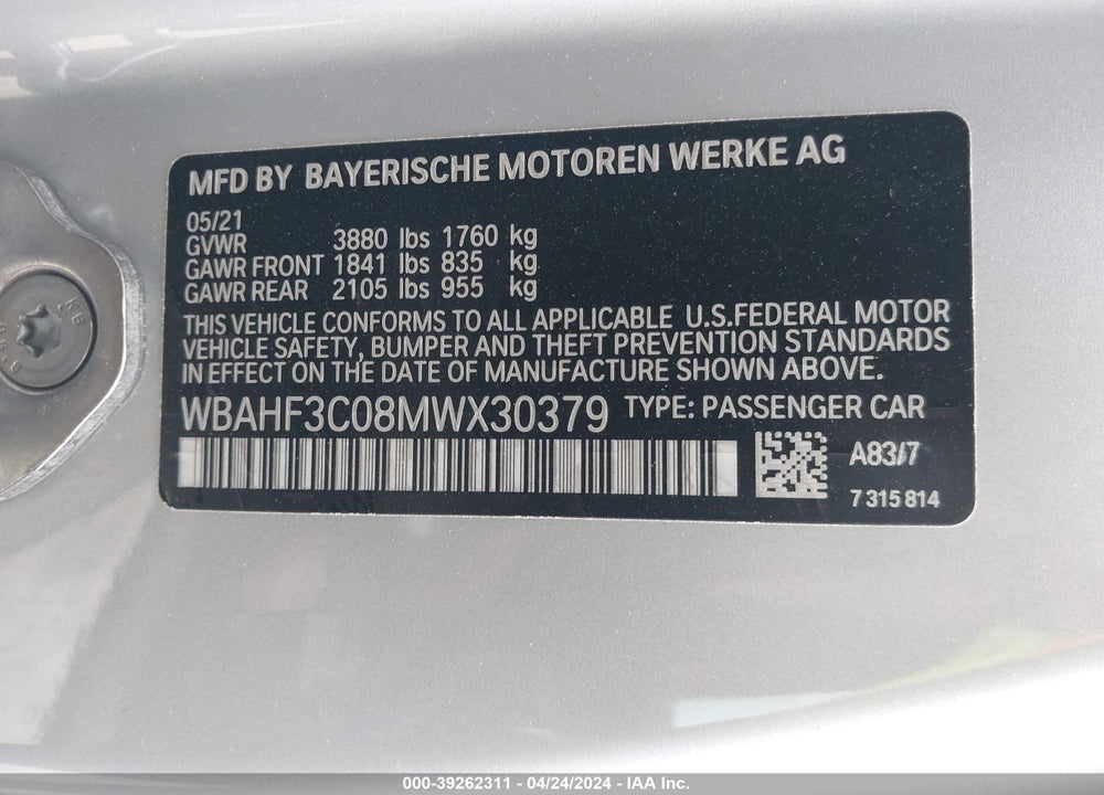 2021 BMW Z4 SDRIVE30I VIN: WBAHF3C08MWX30379