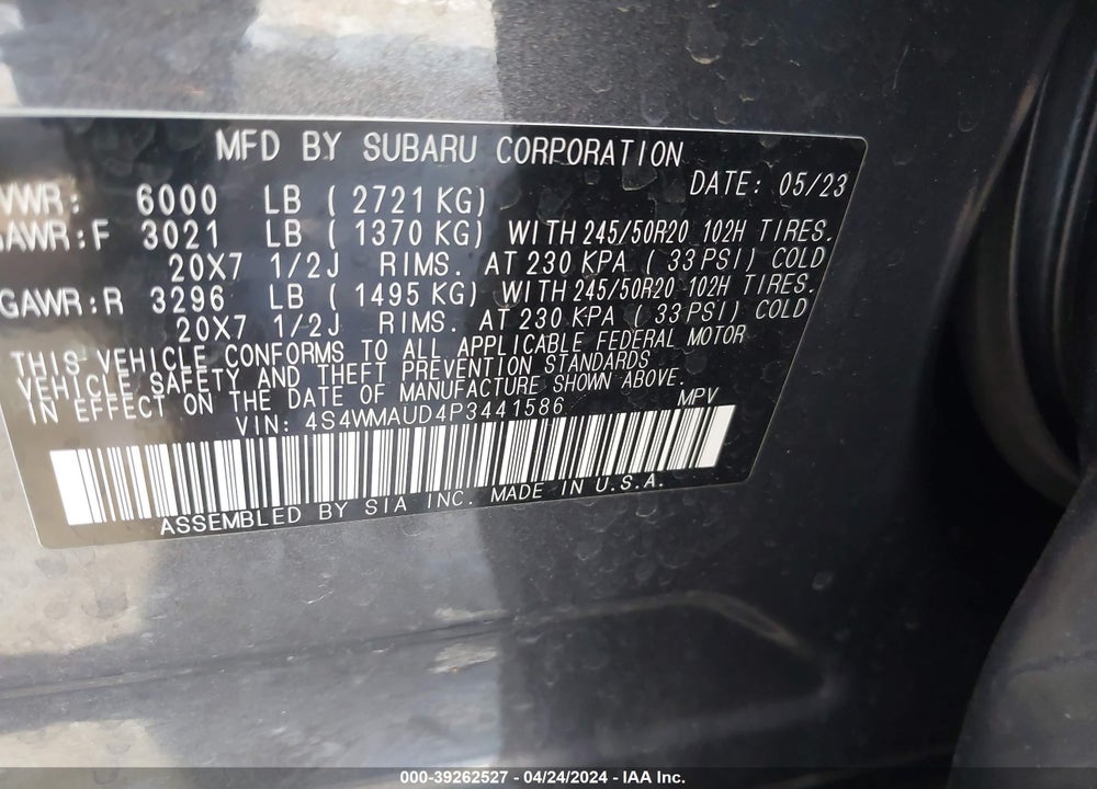 2023 SUBARU ASCENT LIMITED 7-PASSENGER VIN: 4S4WMAUD4P3441586