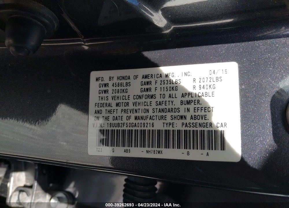 2016 ACURA TLX V6 TECH VIN: 19UUB2F50GA009216