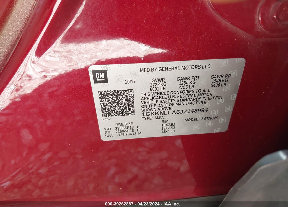 2018 GMC ACADIA SLE-2 VIN: 1GKKNLLA6JZ148994