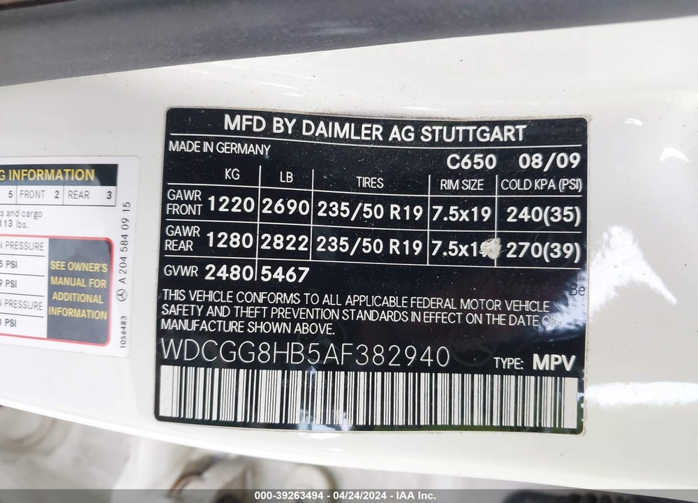 2010 MERCEDES-BENZ GLK 350 4MATIC VIN: WDCGG8HB5AF382940