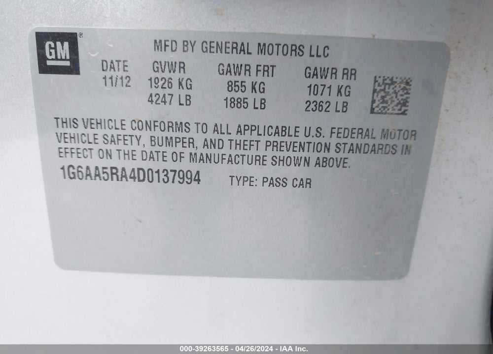 2013 CADILLAC ATS STANDARD VIN: 1G6AA5RA4D0137994