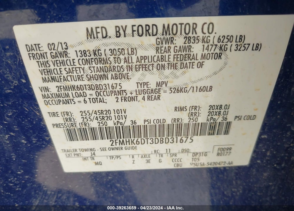 2013 FORD FLEX LIMITED VIN: 2FMHK6DT3DBD31675