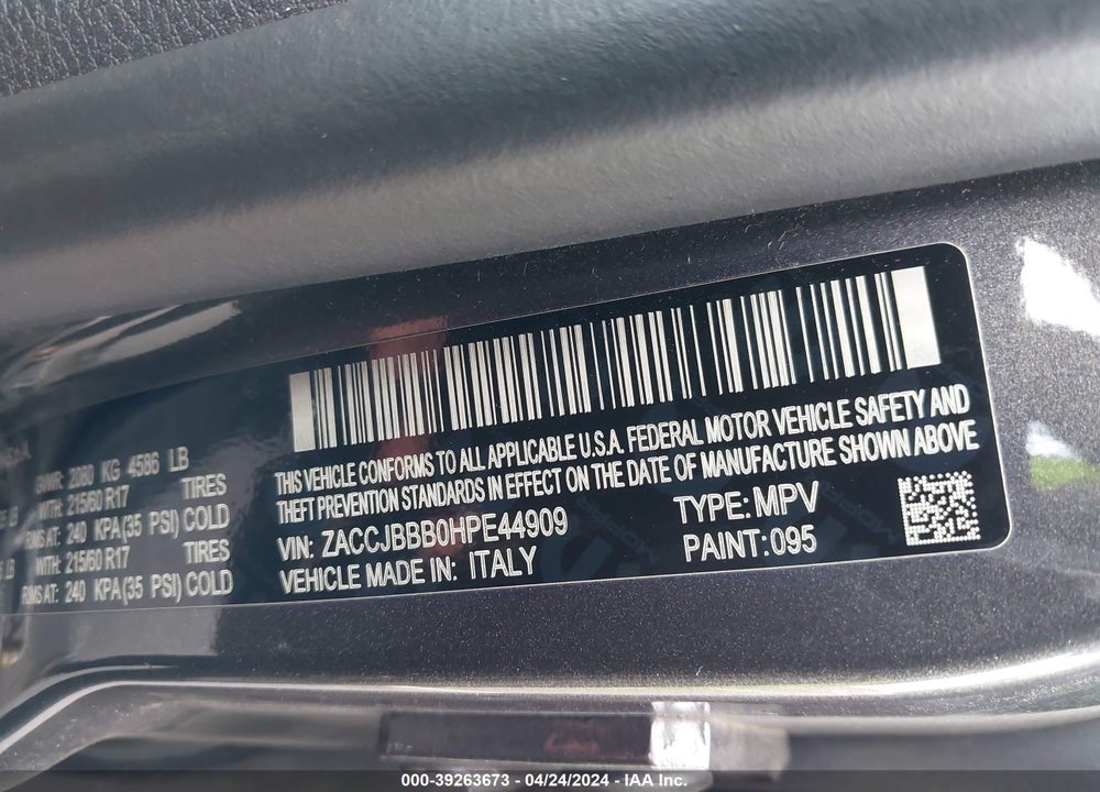 2017 JEEP RENEGADE LATITUDE 4X4 VIN: ZACCJBBB0HPE44909