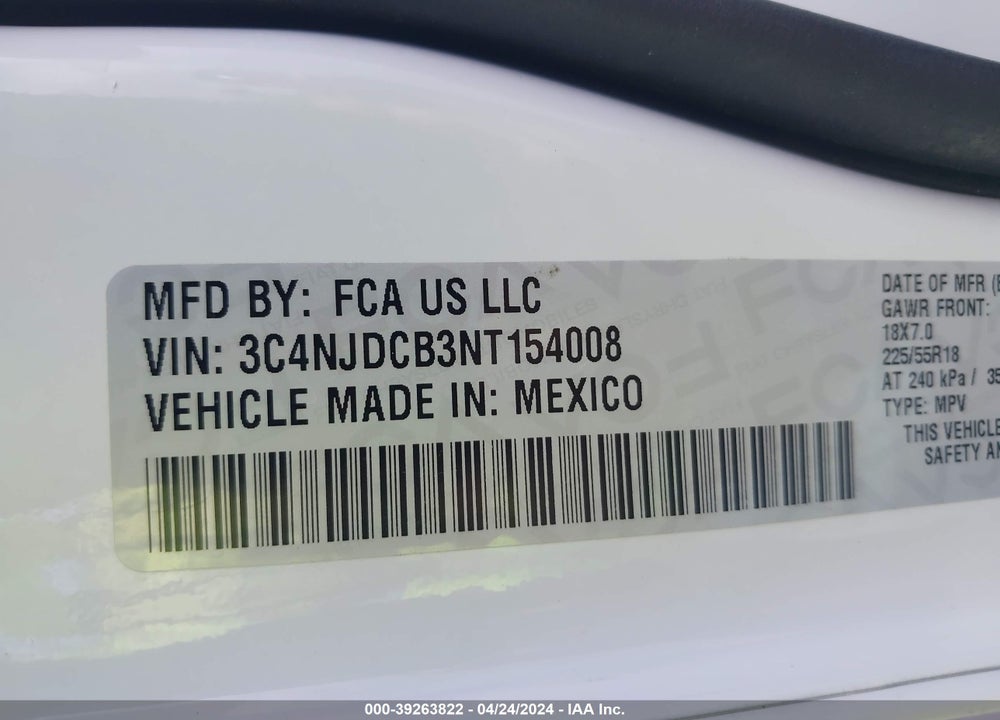 2022 JEEP COMPASS LIMITED 4X4 VIN: 3C4NJDCB3NT154008