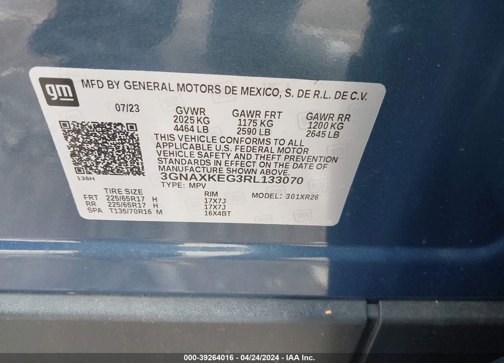 2024 CHEVROLET EQUINOX FWD LT VIN: 3GNAXKEG3RL133070