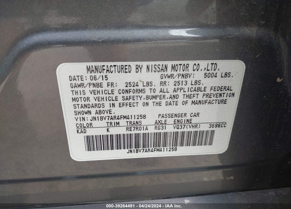 2015 INFINITI Q50 PREMIUM VIN: JN1BV7AR4FM411258