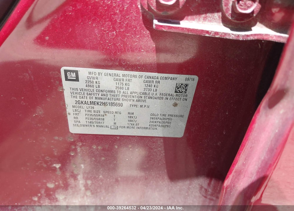 2017 GMC TERRAIN SLE-1 VIN: 2GKALMEK2H6185690