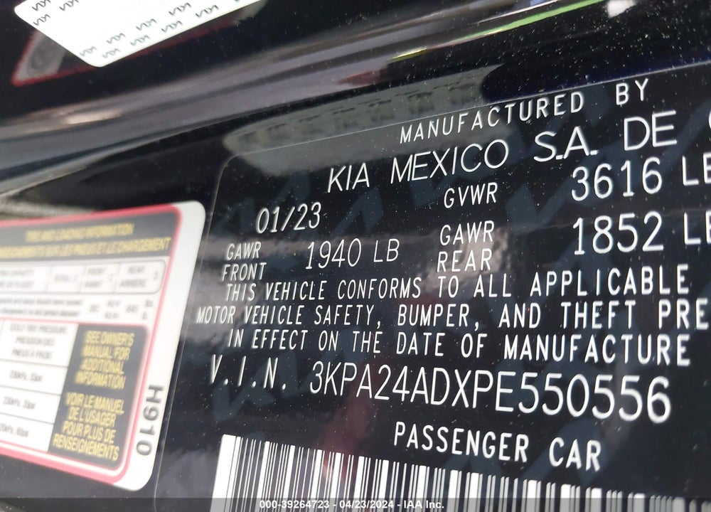 2023 KIA RIO S VIN: 3KPA24ADXPE550556