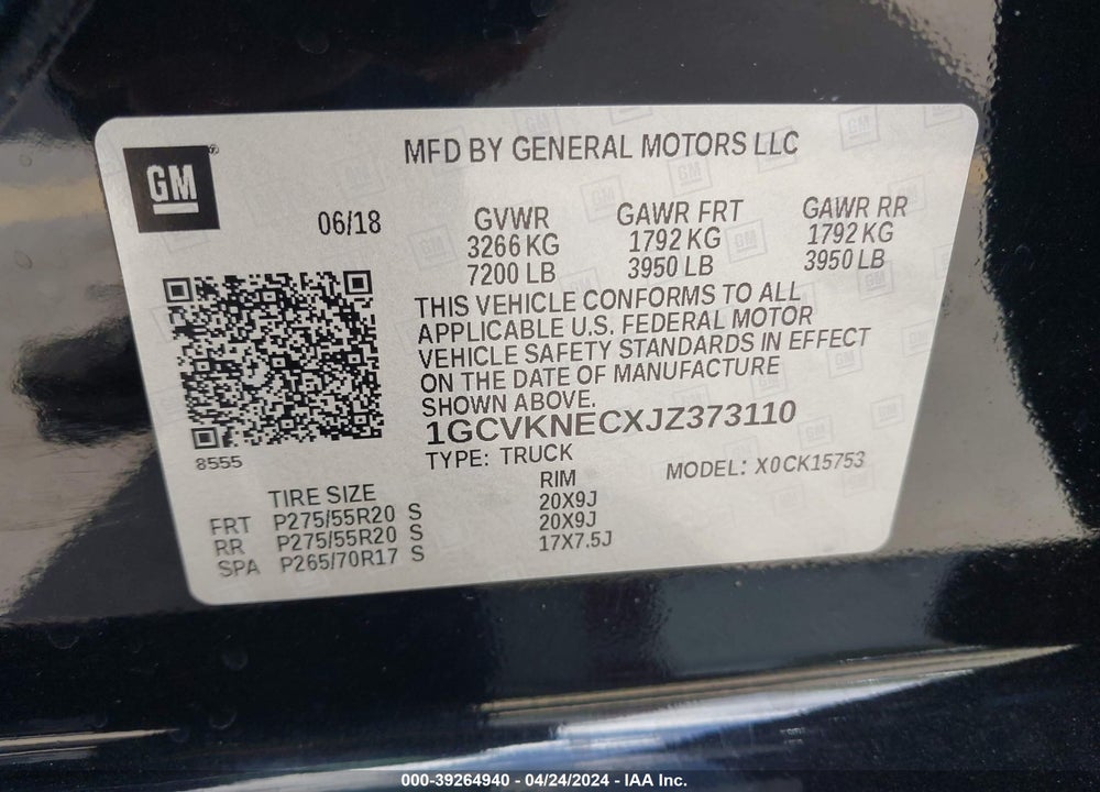 2018 CHEVROLET SILVERADO 1500 WT VIN: 1GCVKNECXJZ373110