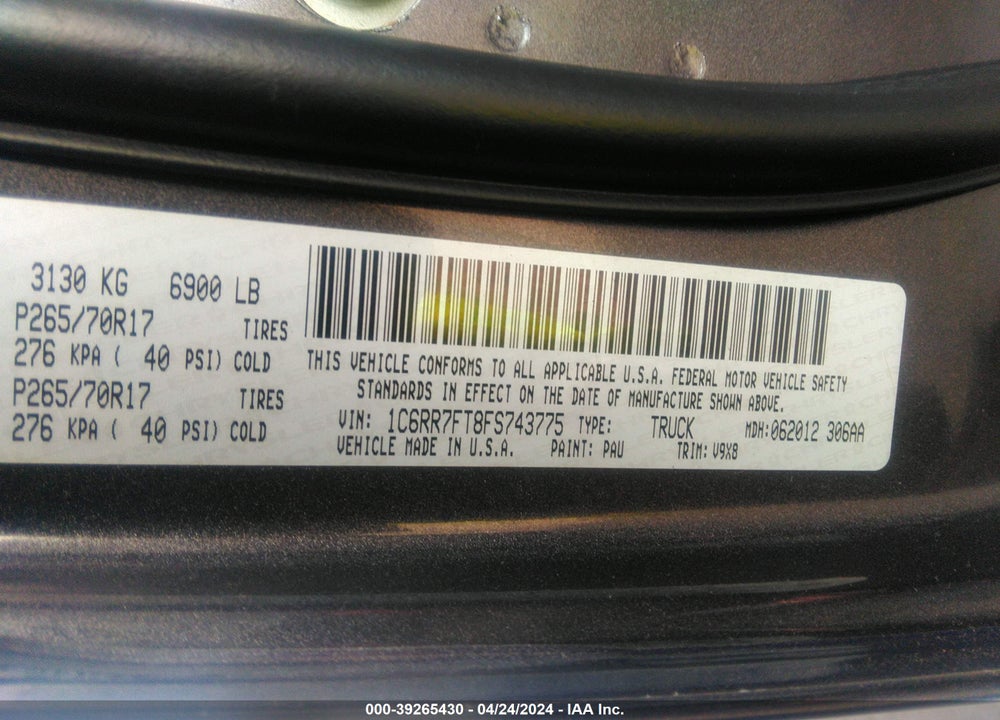 2015 RAM 1500 TRADESMAN VIN: 1C6RR7FT8FS743775