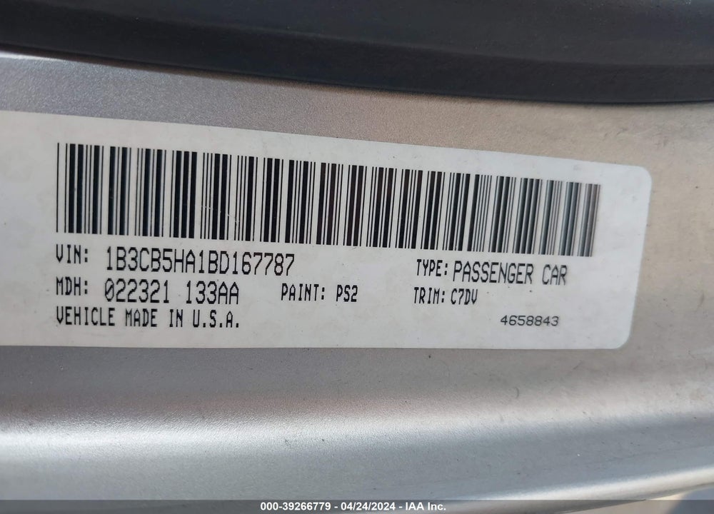 2011 DODGE CALIBER HEAT VIN: 1B3CB5HA1BD167787