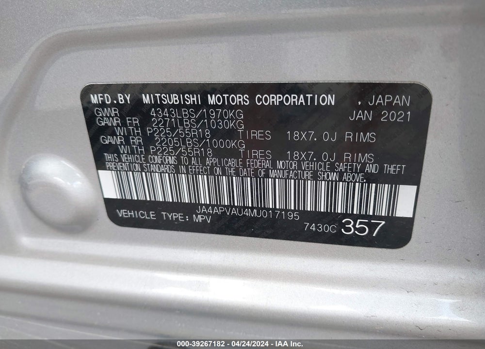 2021 MITSUBISHI OUTLANDER SPORT 2.0 SE 2WD VIN: JA4APVAU4MU017195