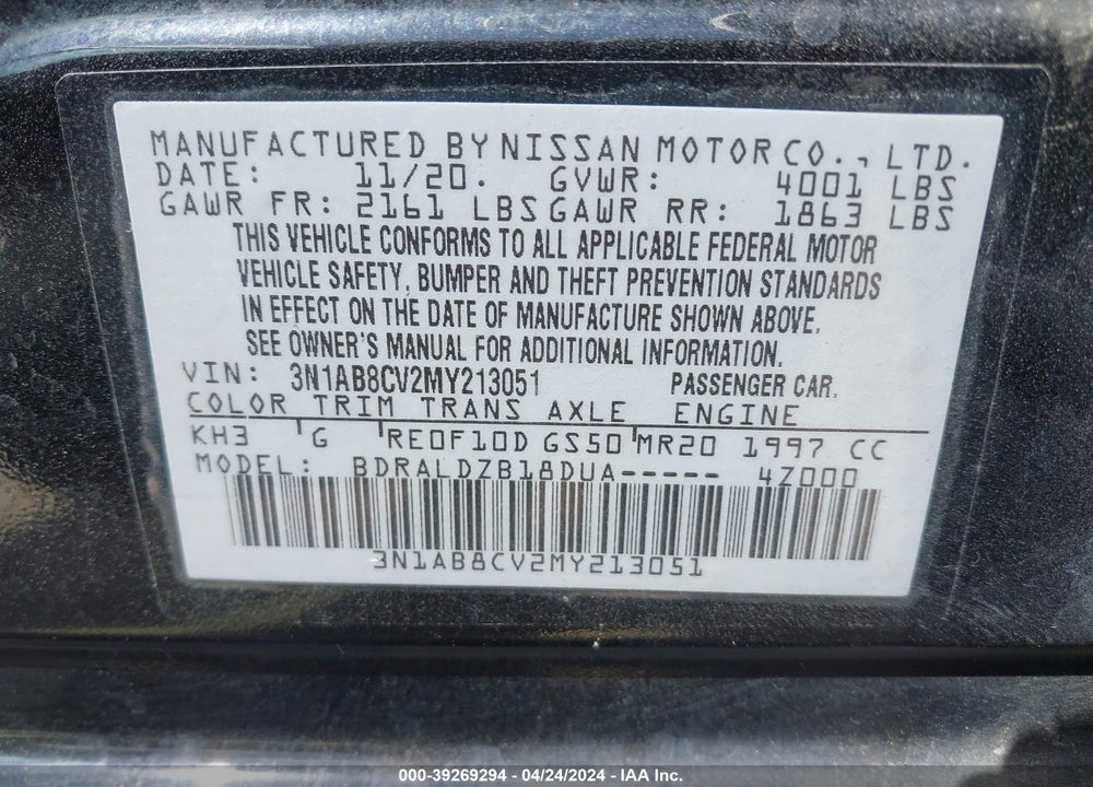 2021 NISSAN SENTRA SV XTRONIC CVT VIN: 3N1AB8CV2MY213051