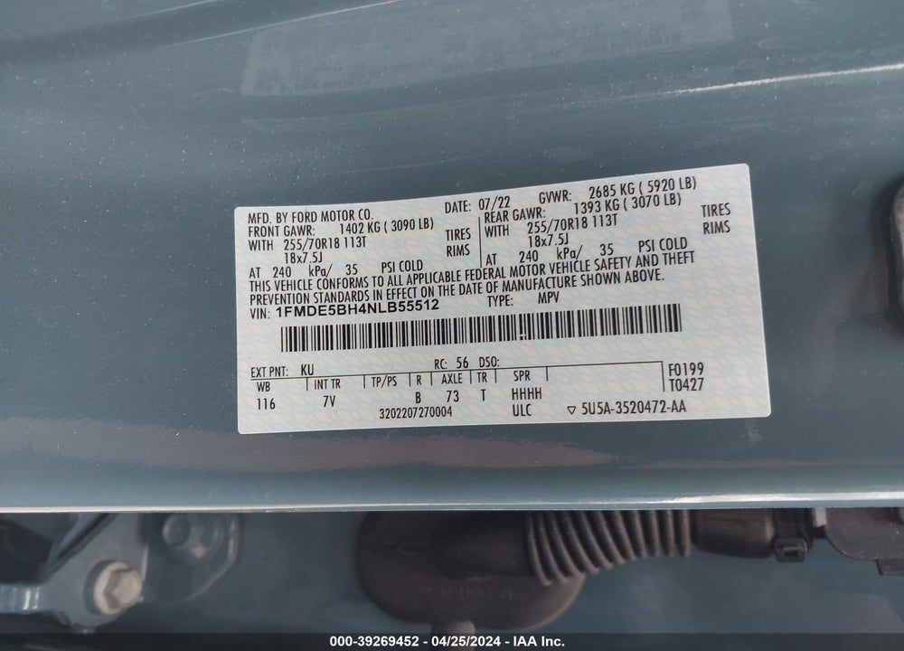 2022 FORD BRONCO OUTER BANKS VIN: 1FMDE5BH4NLB55512