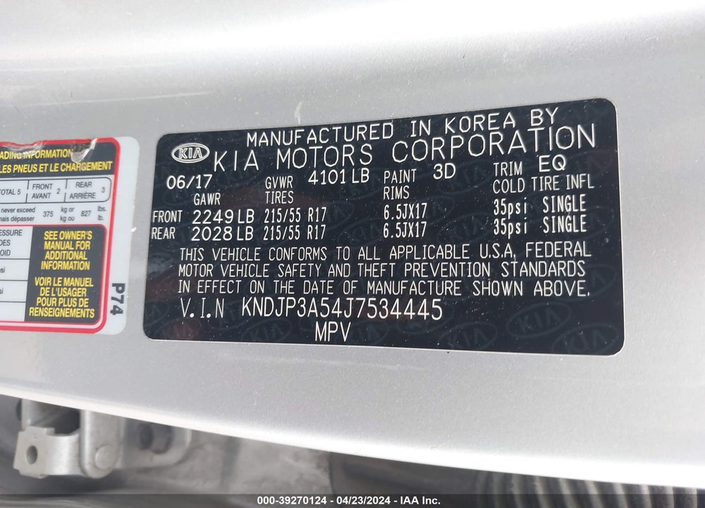 2018 KIA SOUL VIN: KNDJP3A54J7534445
