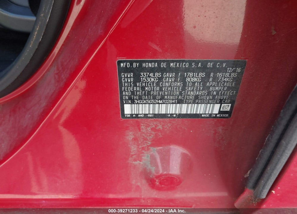 2017 HONDA FIT LX VIN: 3HGGK5G52HM702841
