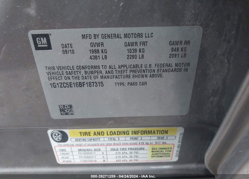 2011 CHEVROLET MALIBU 1LT VIN: 1G1ZC5E16BF187315