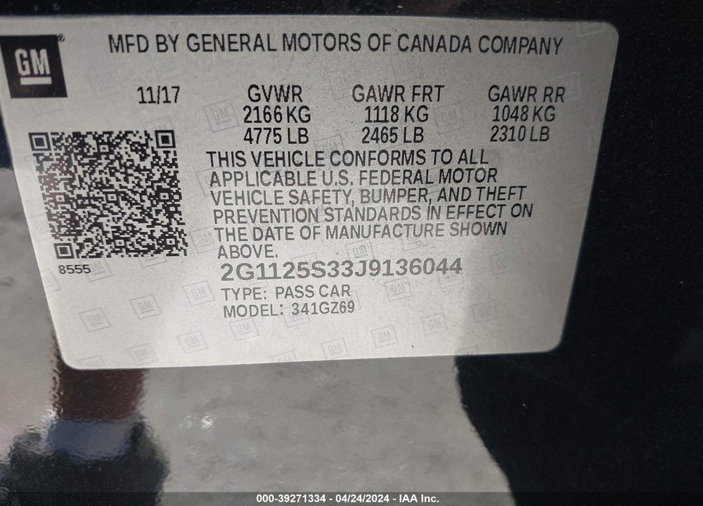 2018 CHEVROLET IMPALA 2LZ VIN: 2G1125S33J9136044